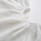Loose fit, raglan sleeve peasant blouse, with puffed, full length sleeves, elasticated cuffs and mother of pearl button at the back of the neck. Neck line is gathered, to create an oversized style and comfortable fit. Made from textured milk polka dot linen.